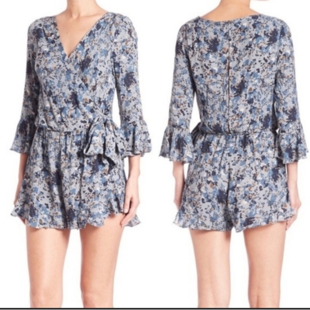 Free People Blue Patterned All The Right Ruffles Faux Wrap Romper - Picture 2 of 6